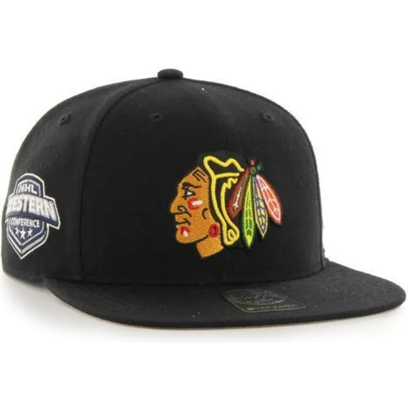 shapka-ploska-cherna-snapbek-na-chicago-blackhawks-nhl-ot-47-brand