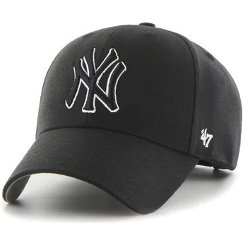 47 Brand Шапка с Извита Козирка Черно и Бяло Лого Черно Лого New York Yankees MLB MVP Черна Snapback