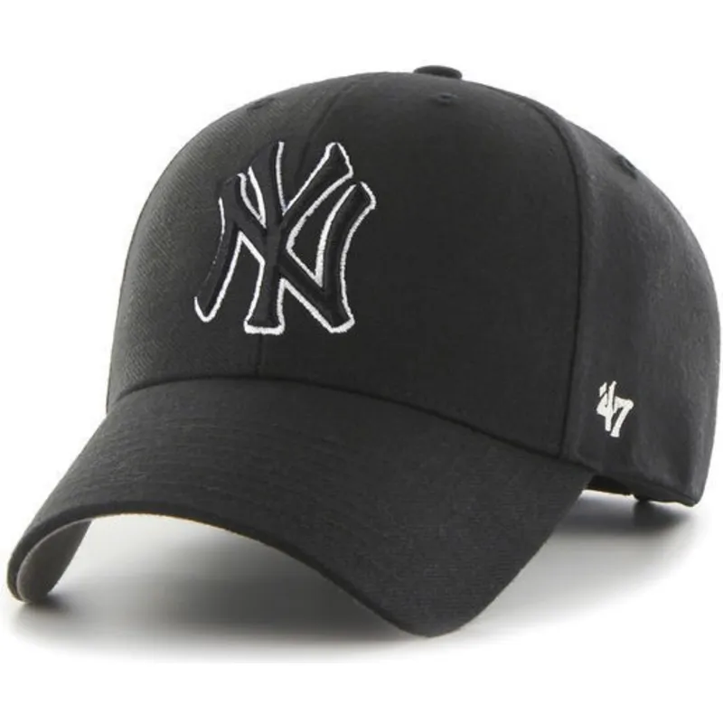 schwarze-gebogene-snapback-kappe-mit-schwarz-weissem-logo-der-new-york-yankees-mlb-mvp-von-47-brand