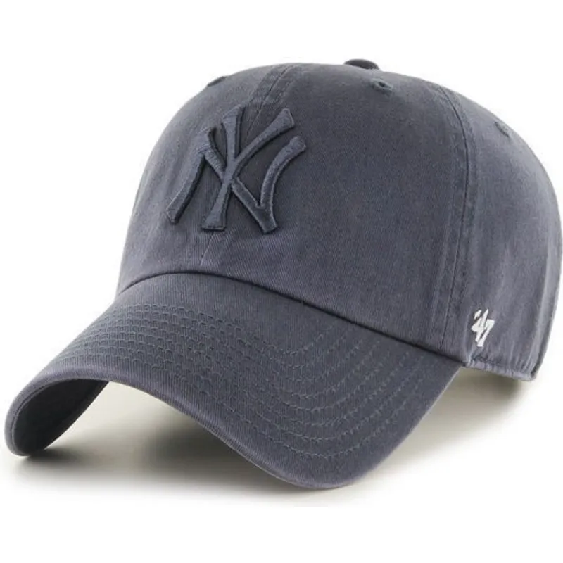shapka-izvita-siv-reguliruem-denim-na-new-york-yankees-mlb-ot-47-brand