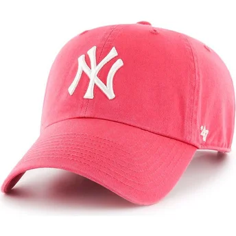 Gebogene Kaugummirosa Kappe von New York Yankees MLB Clean Up von 47 Brand