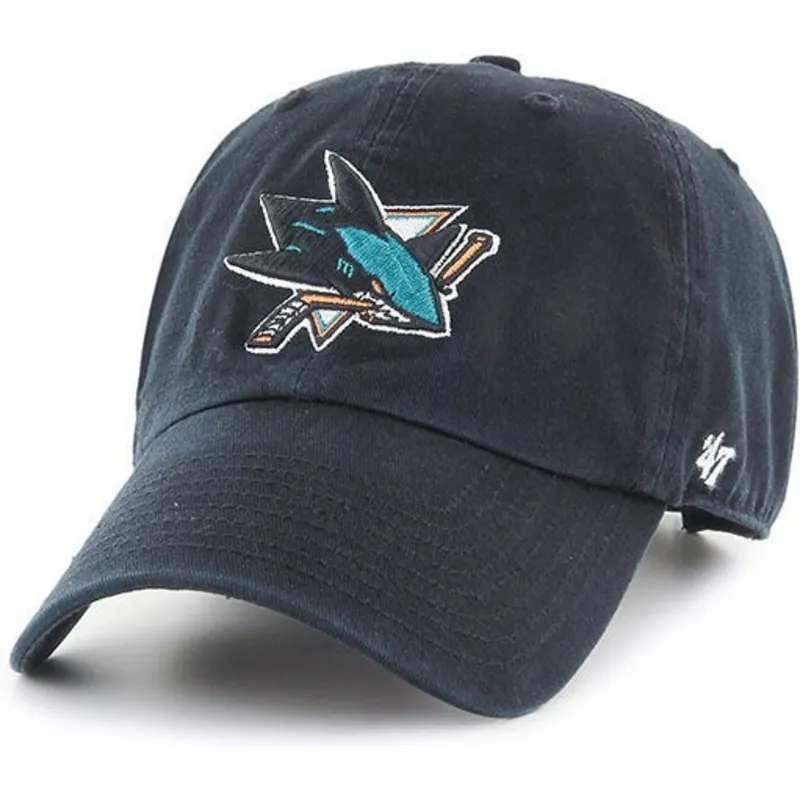 schwarze-gebogene-kappe-der-san-jose-sharks-nhl-clean-up-von-47-brand