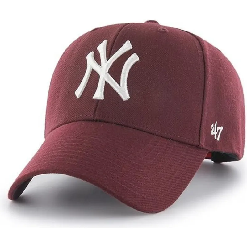 shapka-izvita-chervena-snapbek-granate-na-new-york-yankees-mlb-ot-47-brand