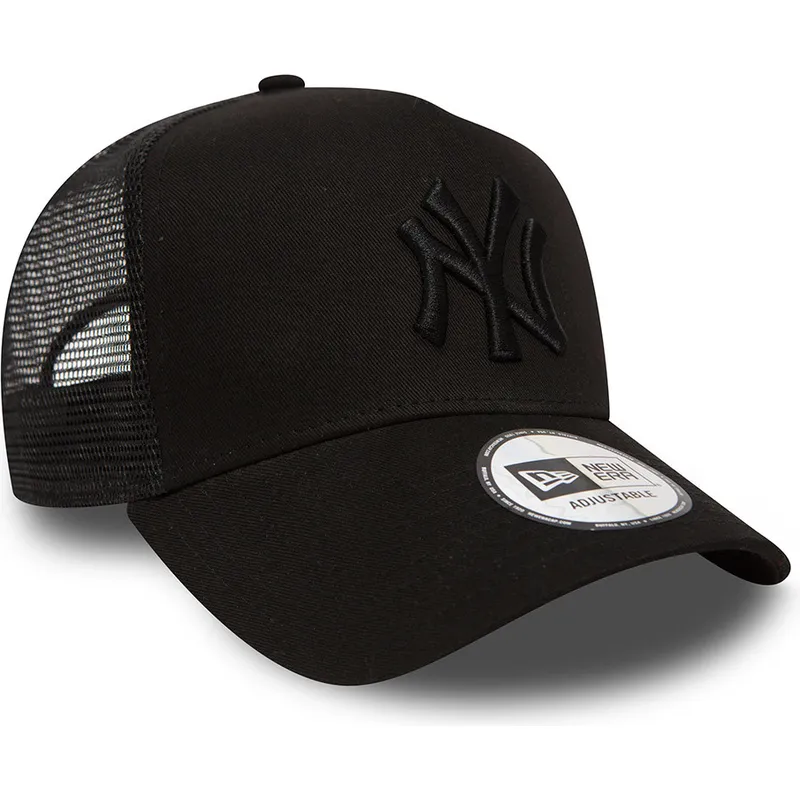 schwarze-trucker-cap-mit-schwarzem-logo-clean-a-frame-der-new-york-yankees-mlb-von-new-era