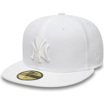 new-era-mlb-new-york-yankees-59fifty-white-on-white-weisse-flache-angepasste-kappe