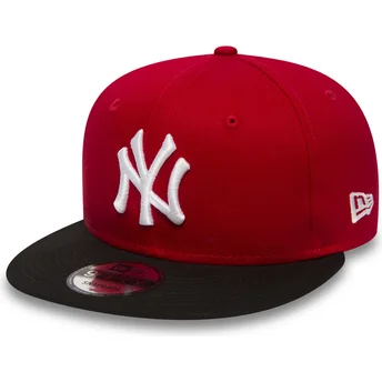 shapka-ploska-chervena-snapbek-ajustable-9fifty-cotton-block-na-new-york-yankees-mlb-ot-new-era