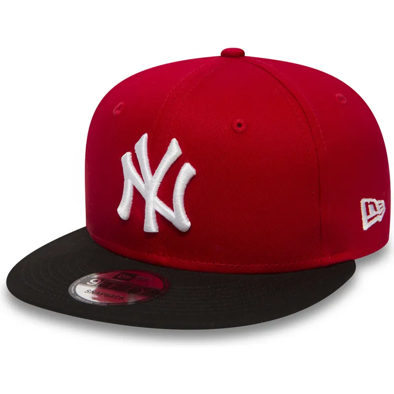 shapka-ploska-chervena-snapbek-ajustable-9fifty-cotton-block-na-new-york-yankees-mlb-ot-new-era