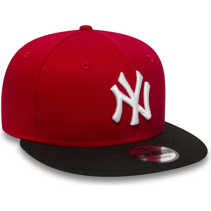 shapka-ploska-chervena-snapbek-ajustable-9fifty-cotton-block-na-new-york-yankees-mlb-ot-new-era