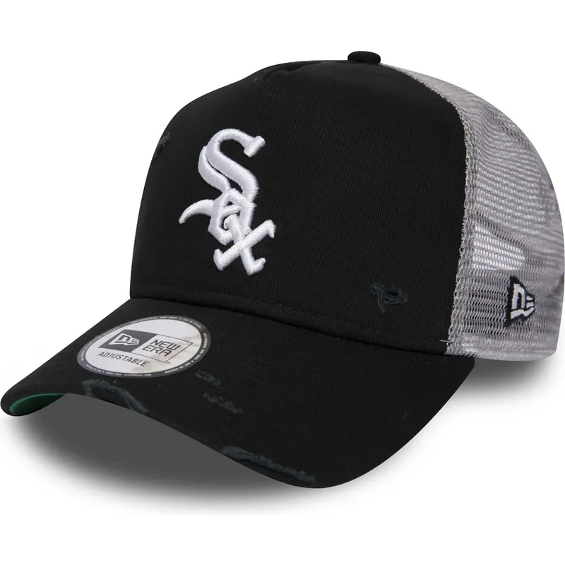 shapka-izvita-traker-cherna-snapbek-distressed-a-frame-na-chicago-white-sox-mlb-ot-new-era