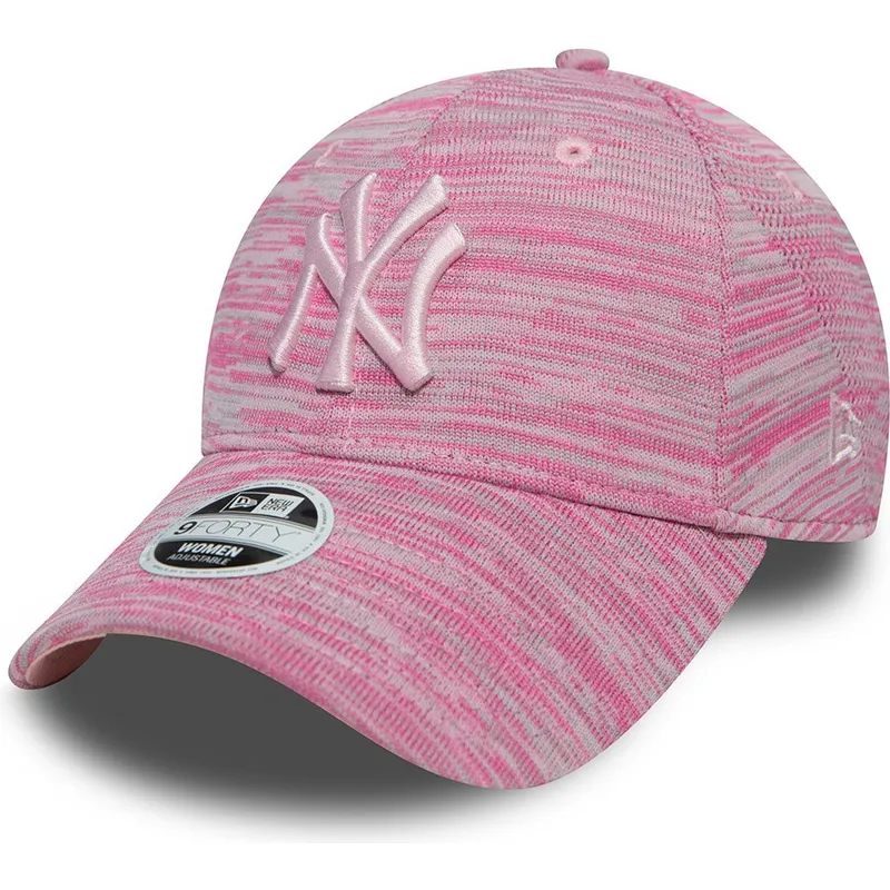 rosa-verstellbare-kappe-mit-gebogenem-schirm-und-rosa-new-york-yankees-logo-mlb-9forty-engineered-fit-von-new-era
