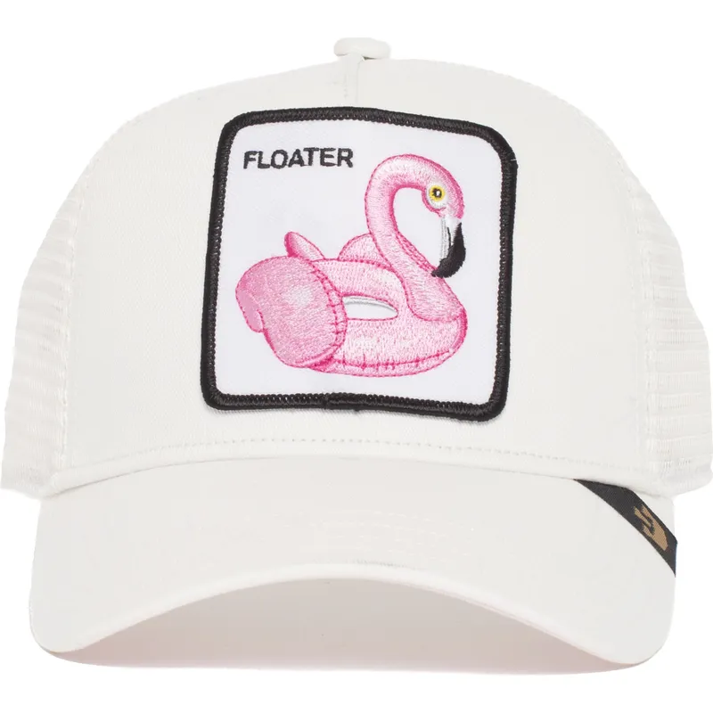 hvid-trucker-kasket-flamingo-badering-floater-fra-goorin-bros