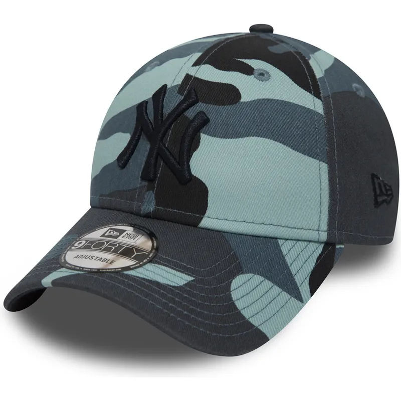 verstellbare-blaue-tarnkappe-mit-gebogenem-schirm-und-schwarzem-logo-9forty-essential-der-new-york-yankees-mlb-von-new-era