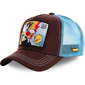 casquette-trucker-marron-et-bleue-sylvestre-vs-titi-tvg1-looney-tunes-capslab