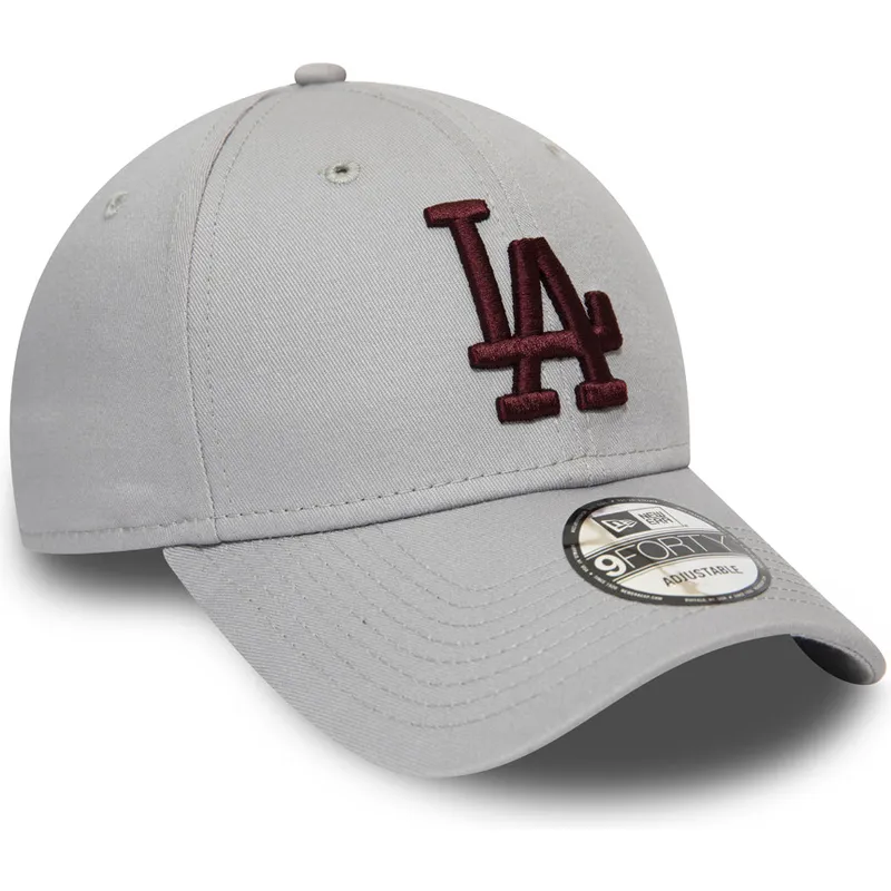verstellbare-graue-kappe-mit-gebogenem-schirm-und-bordeauxfarbenem-logo-9forty-essential-der-los-angeles-dodgers-mlb-von-new-era