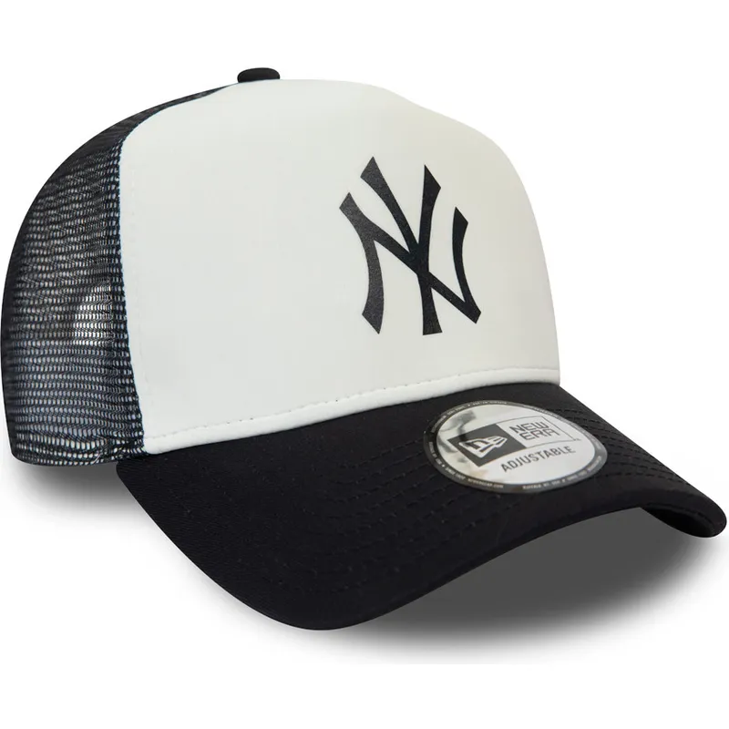 hvid-og-marinebla-trucker-kasket-team-colour-block-a-frame-fra-new-york-yankees-mlb-fra-new-era