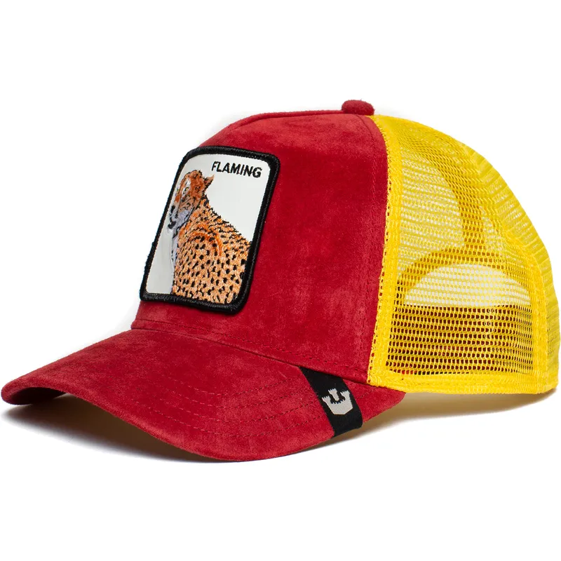 trucker-cap-rot-und-gelb-leopard-flaming-hot-cheetah-the-farm-von-goorin-bros