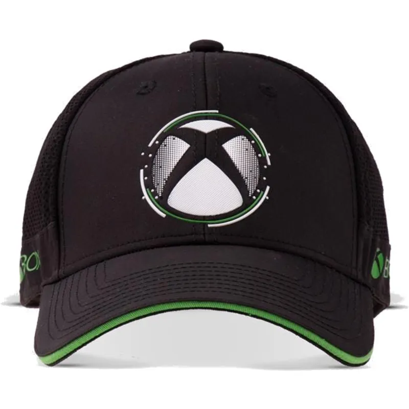 schwarze-verstellbare-kappe-mit-gebogenem-schirm-xbox-white-dots-symbol-microsoft-von-difuzed