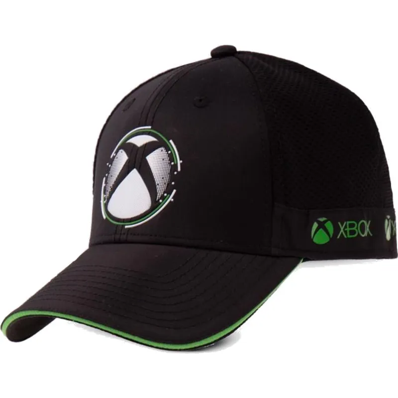 schwarze-verstellbare-kappe-mit-gebogenem-schirm-xbox-white-dots-symbol-microsoft-von-difuzed
