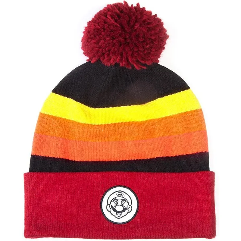 shapka-pompon-chervena-retro-striped-bros-ot-difuzed