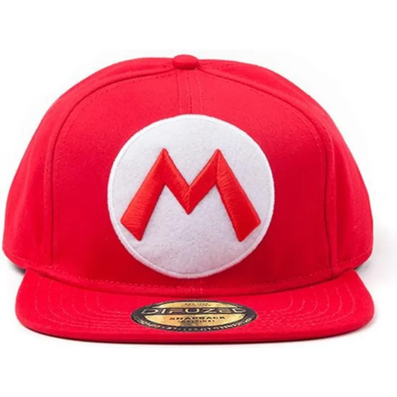 rote-snapback-cap-mit-flachem-schirm-mario-logo-super-mario-bros-von-difuzed