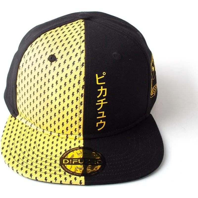 schwarze-und-gelbe-flache-snapback-kappe-pikachu-block-pokemon-von-difuzed