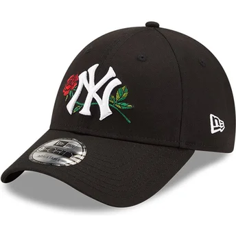 schwarze-verstellbare-9forty-kappe-mit-gebogenem-schirm-rose-der-new-york-yankees-mlb-von-new-era