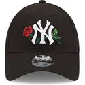 schwarze-verstellbare-9forty-kappe-mit-gebogenem-schirm-rose-der-new-york-yankees-mlb-von-new-era