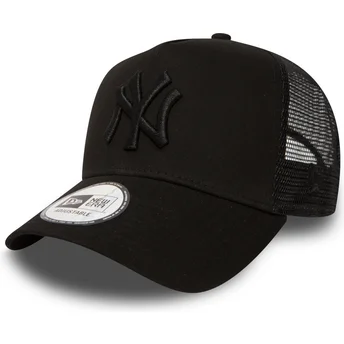 Sort trucker-kasket til dreng med sort A Frame Clean-logo fra New York Yankees MLB fra New Era