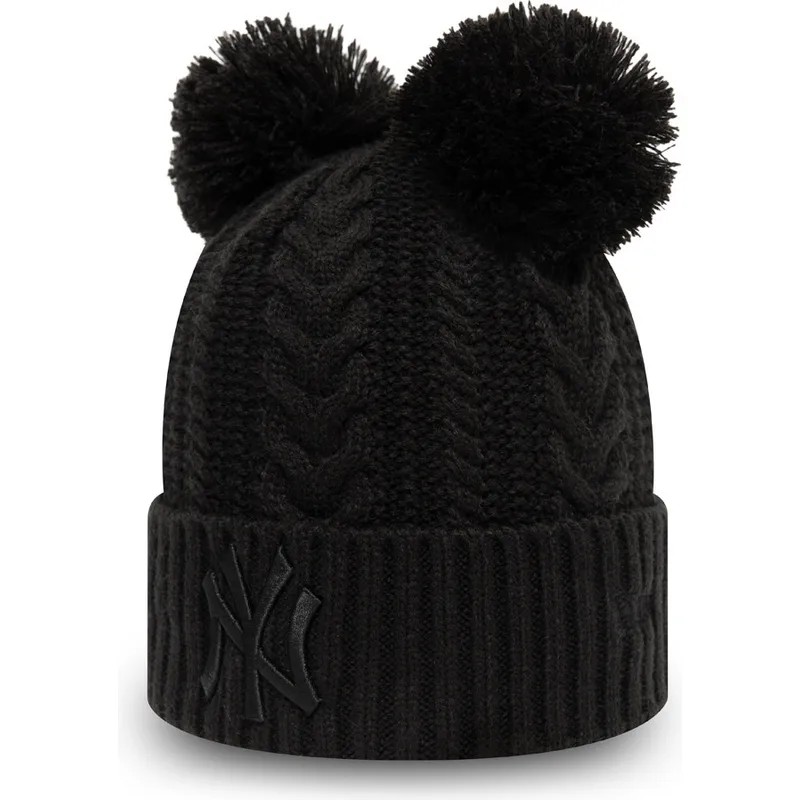 shapka-pompon-cherna-doble-knit-cuff-na-new-york-yankees-mlb-ot-new-era