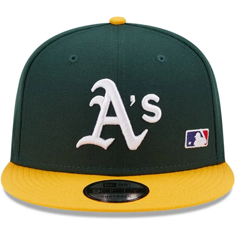 gorra-plana-verde-y-amarilla-snapback-9fifty-team-arch-de-oakland-athletics-mlb-de-new-era
