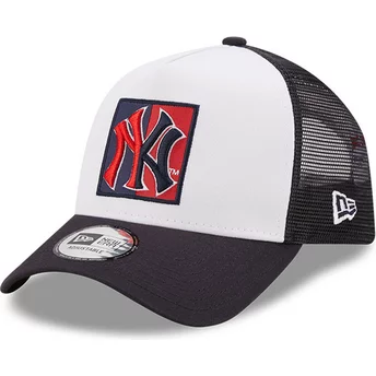 New Era A Frame Team Patch New York Yankees MLB White and Navy Blue Trucker Hat