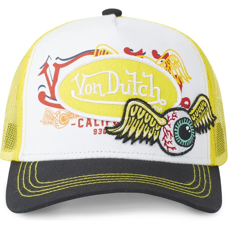 hvid-gul-og-sort-trucker-kasket-pat-yel-fra-von-dutch