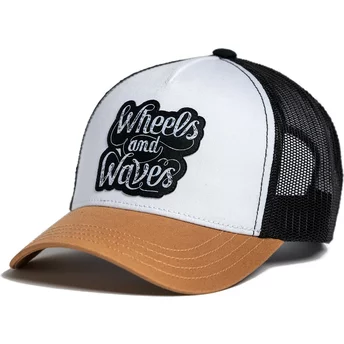 Wheels And Waves High Rider WW16 White, Black and Brown Trucker Hat