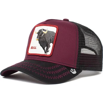 goorin-bros-the-bull-the-farm-weinrote-und-schwarze-trucker-mutze-mit-stiermotiv