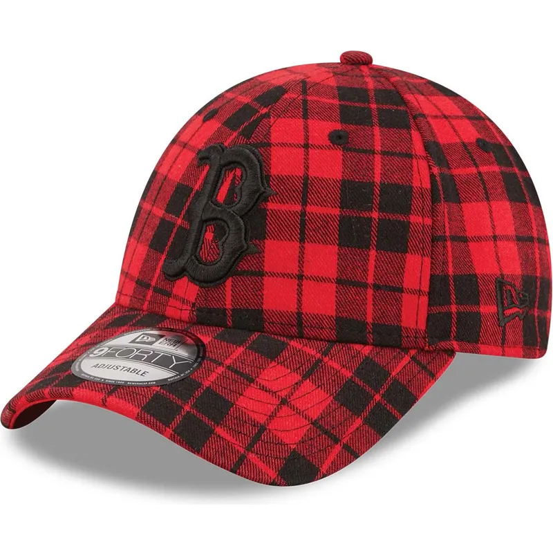 shapka-izvita-chervena-reguliruem-9forty-plaid-na-boston-red-sox-mlb-ot-new-era