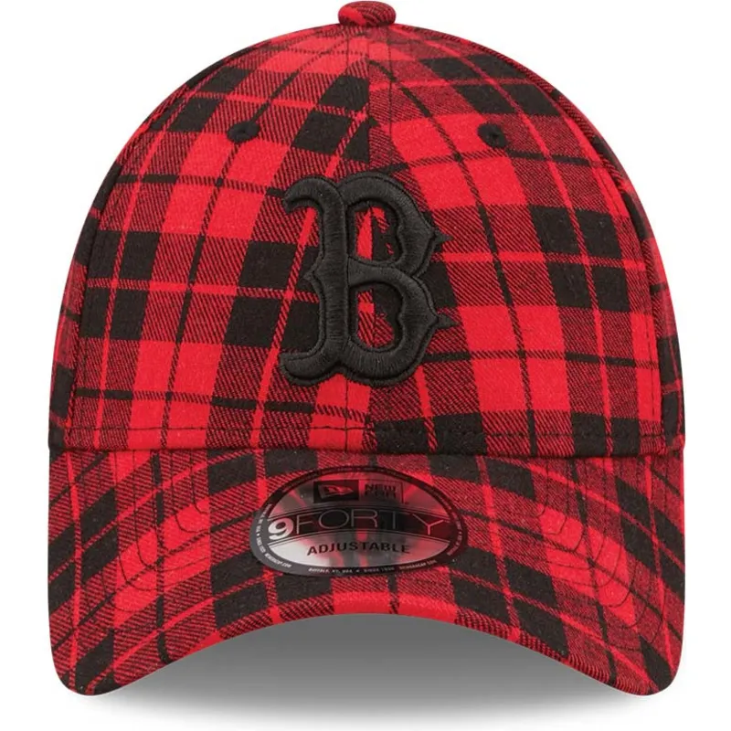 shapka-izvita-chervena-reguliruem-9forty-plaid-na-boston-red-sox-mlb-ot-new-era