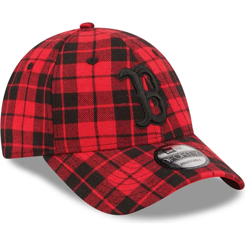 shapka-izvita-chervena-reguliruem-9forty-plaid-na-boston-red-sox-mlb-ot-new-era
