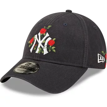 New Era Curved Brim 9FORTY Flower New York Yankees MLB Navy Blue Adjustable Cap