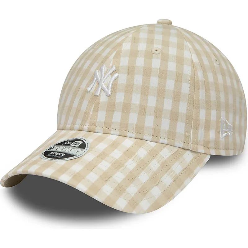 shapka-izvita-bezhov-reguliruem-9forty-gingham-na-new-york-yankees-mlb-ot-new-era