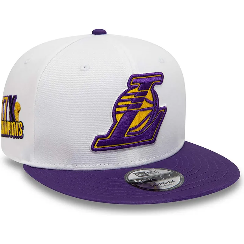 shapka-ploska-byala-snapbek-9fifty-crown-patches-champions-na-los-angeles-lakers-nba-ot-new-era