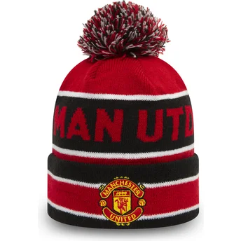 New Era Cuff Jake Manchester United Football Club Premier League Червено и Черно Зимна Шапка с Помпон