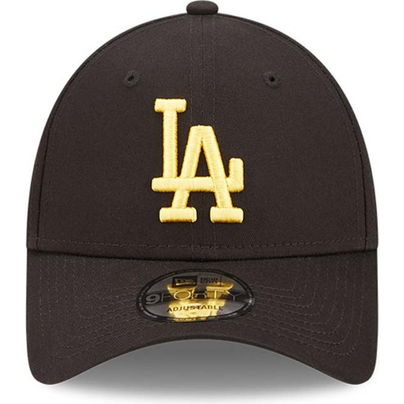 new-era-curved-brim-yellow-logo-9forty-league-essential-los-angeles-dodgers-mlb-black-adjustable-cap