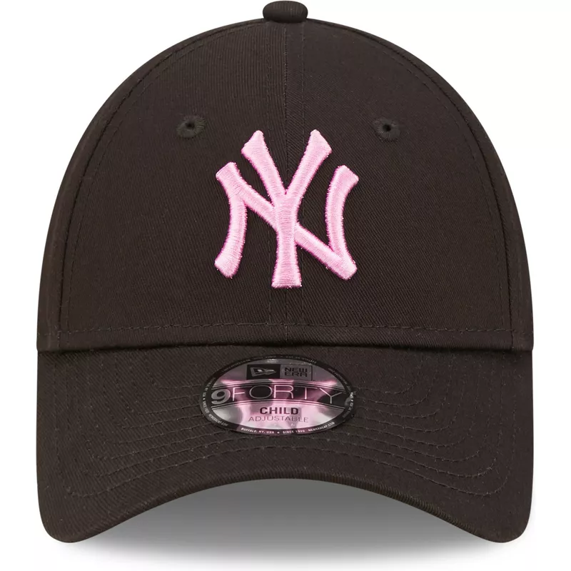 new-era-curved-brim-youth-pink-logo-9forty-league-essential-new-york-yankees-mlb-black-adjustable-cap
