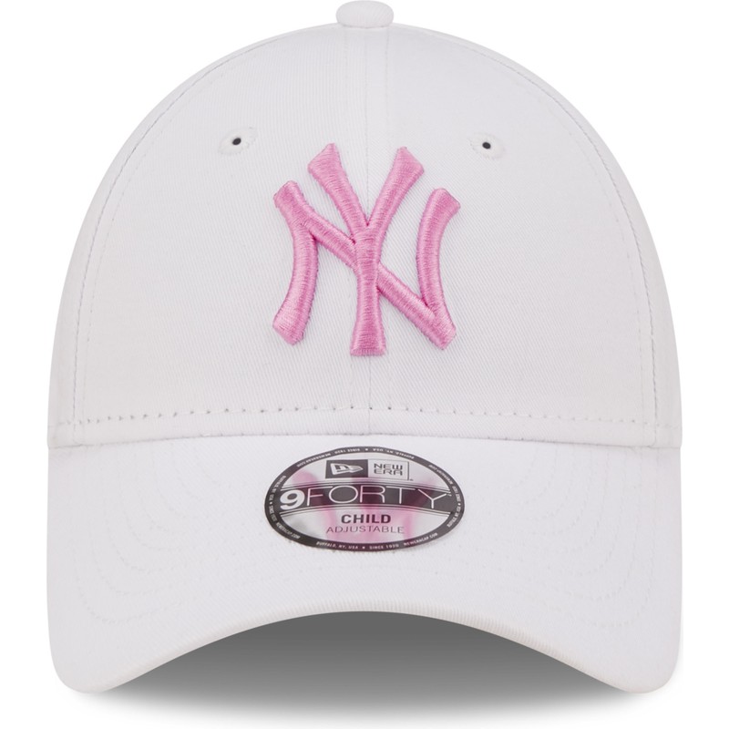 new-era-curved-brim-youth-pink-logo-9forty-league-essential-new-york-yankees-mlb-white-adjustable-cap