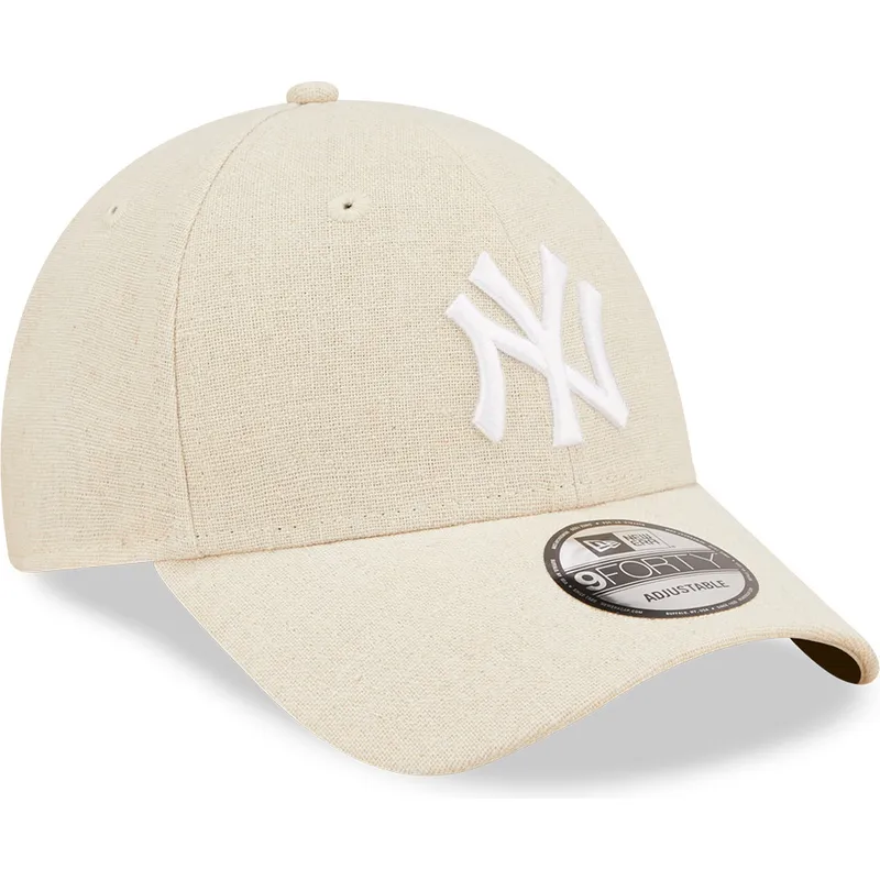 beige-gebogene-verstellbare-9forty-linen-kappe-der-new-york-yankees-mlb-von-new-era