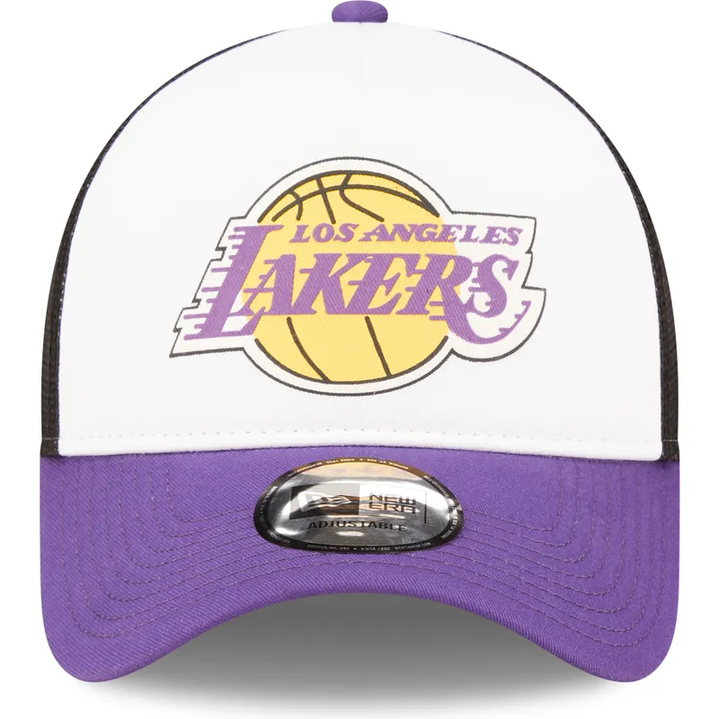 weisse-schwarze-und-violette-trucker-kappe-a-frame-team-colour-der-los-angeles-lakers-nba-von-new-era