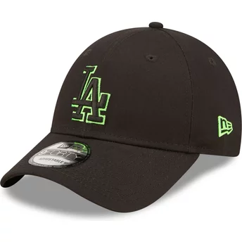 New Era Curved Brim Green Logo 9FORTY Neon Outline Los Angeles Dodgers MLB Black Adjustable Cap