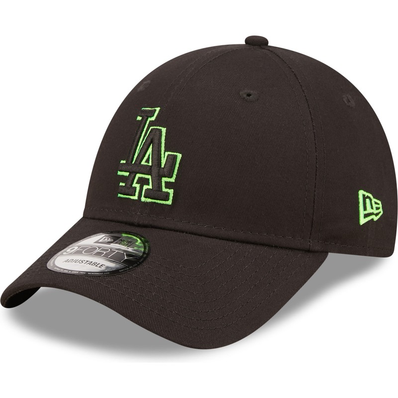 new-era-curved-brim-green-logo-9forty-neon-outline-los-angeles-dodgers-mlb-black-adjustable-cap