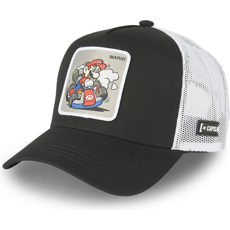 trucker-cap-schwarz-und-weiss-mario-kart-dri2-super-mario-bros-von-capslab