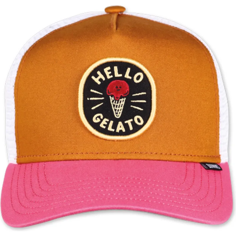 trucker-cap-braun-weiss-und-rosa-hello-gelato-hft-food-von-djinns